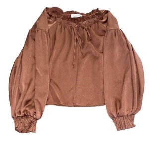 Cousin Couture Peasant Blouse Copper Metallic Satin Boho Festival Medium Ruffle‎